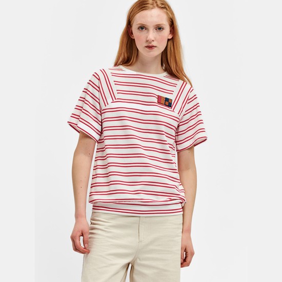 Aigle A Short Sleeves Striped Tee Shirt With Uvc Function T-shirts Women White/Pink ZA-38094